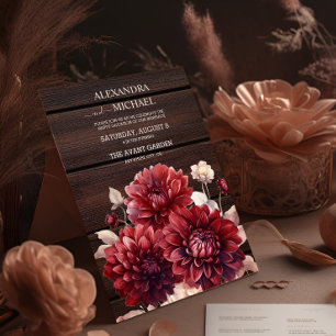 Convites Casamento Elegante Watercolor Burgundy Dahlia