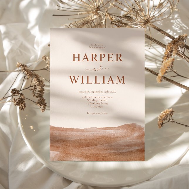 Convites Casamento Elegante Watercolor Terracotta Boho (Criador carregado)