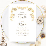 Convites Casamento Elegante White e Dourado Encantador<br><div class="desc">Aprecie seus convidados com este elegante convite de casamento branco e dourado com belas belas terras botânicas sujas, desenhadas em mãos ouros. Capacidade de alterar e personalizar todas as seções de texto para atender às suas necessidades. Fácil de preencher modelo. Design simples, elegante e refinado, perfeito para uma ocasião especial!...</div>