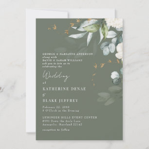 Convites Casamento Elegante White Hydrangea Rich Sage
