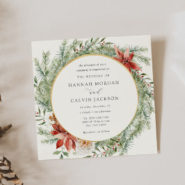 Convites Casamento Elegante Winter Evergreen Poinsettia