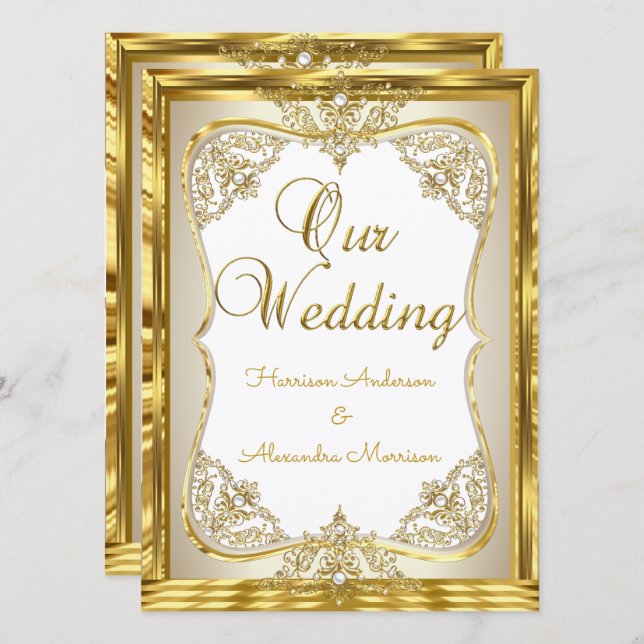 Convites Casamento Elite Dourado Branco bege Creme Pérola  (Frente/Verso)