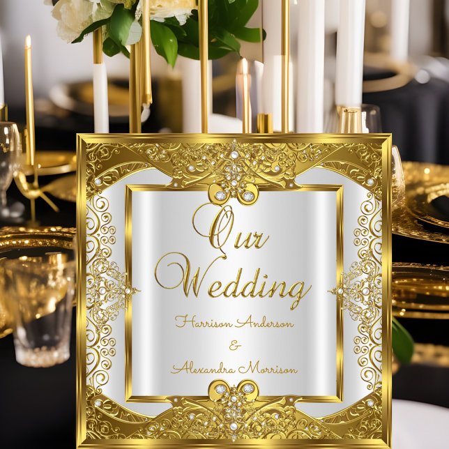 Convites Casamento Elite Dourado Pérolas Brancas Moldura Do (Criador carregado)