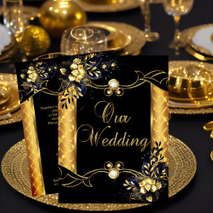 Convites Casamento Elite Dourado Preto Diamantes Florais