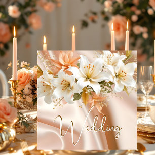 Convites Casamento Elite floral Lírios Branco Seda Pêssego