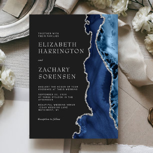 Convites Casamento em Ágata Azul Marinho Prata