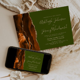 Convites Casamento em Ágata Dourada Laranja Queimada Verde