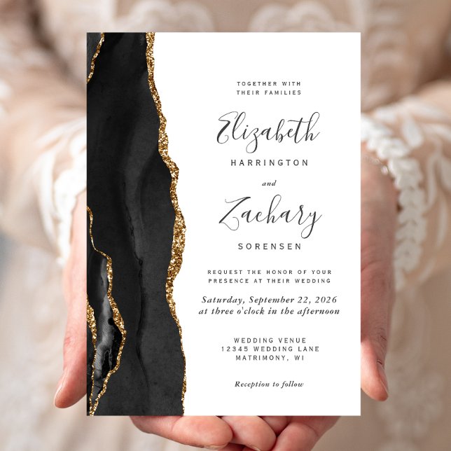 Convites Casamento em Ágata Dourada Preta Moderna (An elegant way to invite friends and family to share your special day.)