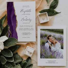 Convites Casamento em Ágata Dourada Roxa de Foto Moderna