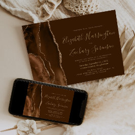 Convites Casamento em Ágata Marrom Mocha Dourado