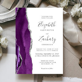 Convites Casamento em Ágata Prata Roxo Moderno
