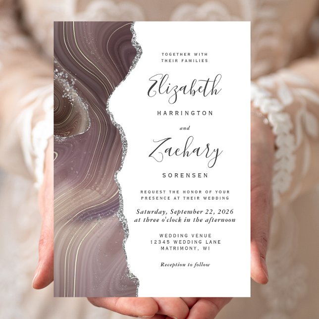 Convites Casamento em Ágata Prata Taupe Moderna (Criador carregado)