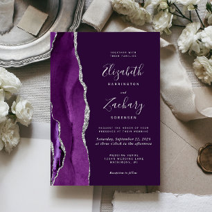 Convites Casamento em Ágata Prateada Deep Purple Moderna