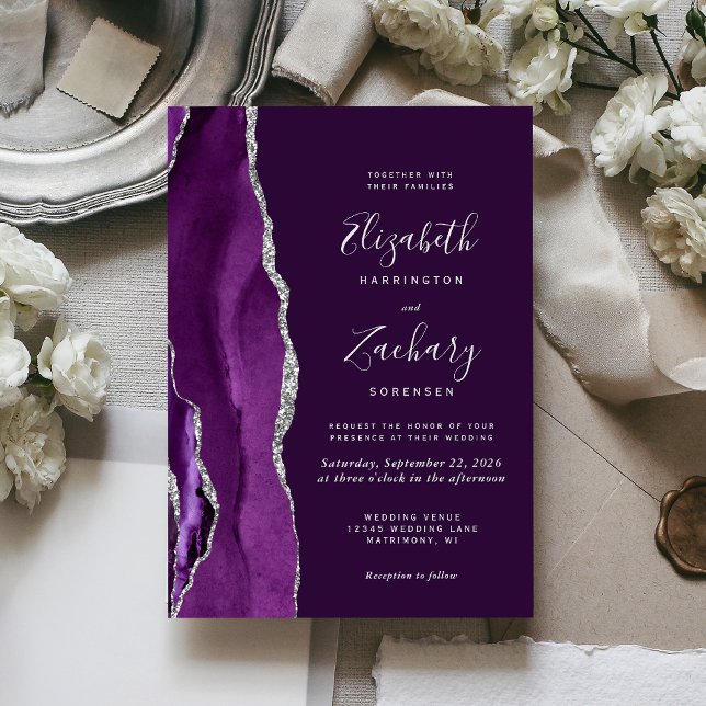 Convites Casamento em Ágata Prateada Deep Purple Moderna (Criador carregado)