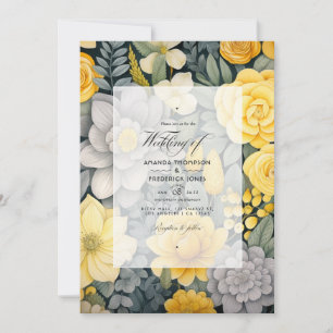 Convites Casamento em Amarelo Limão, Cinza Tempestuoso e Ci
