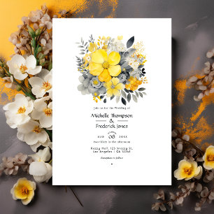 Convites Casamento em Amarelo Limão, Cinza Tempestuoso e Ci