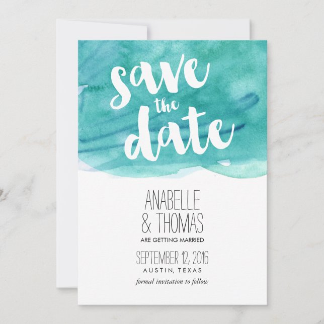 Convites Casamento em Aquarela Aqua Save the Date (Frente)