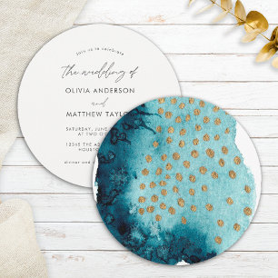 Convites Casamento em Aquarela Azul Marinho Simples Elegant
