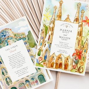 Convites Casamento em Aquarela Barcelona Gaudí
