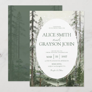 Convites Casamento em Aquarela Clássica com Árvore da Flore