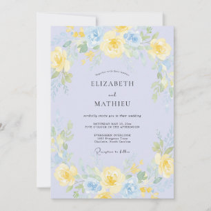 Convites Casamento em Aquarela com Água Azulada Banhada pel