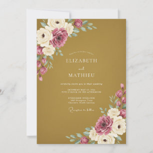Convites Casamento em Aquarela com Ameixa Mostarda