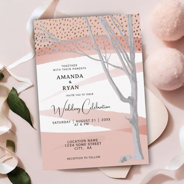 Convites Casamento em Aquarela com Árvore de Inverno Rústic (Criador carregado)