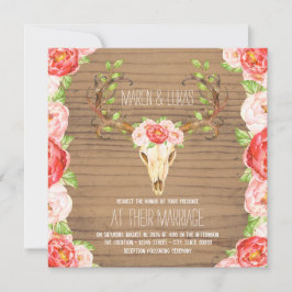 Convites Casamento em Aquarela com Chifre de Veado em Madei