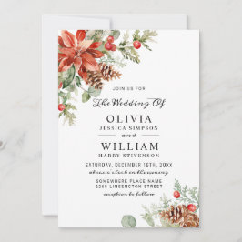 Convites Casamento em Aquarela com Elegante Poinsettia Verm