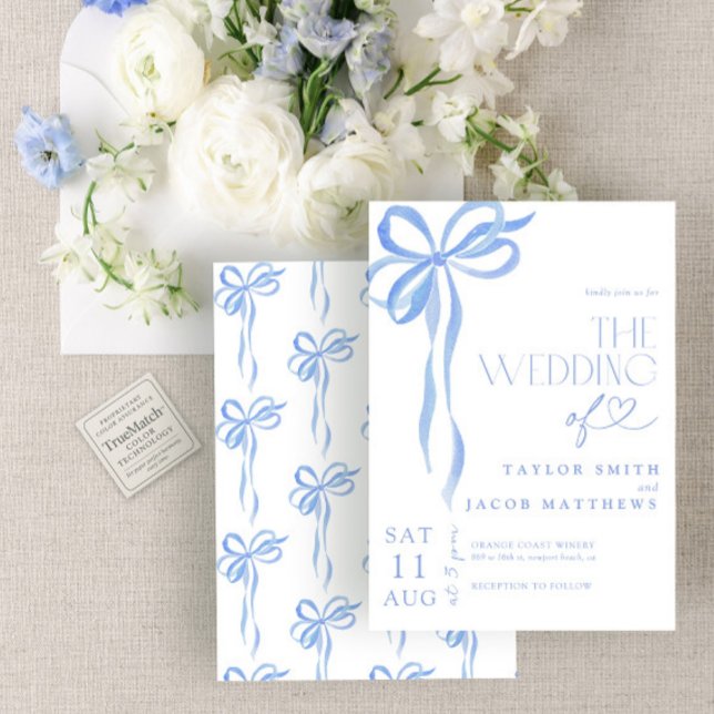 Convites Casamento em Aquarela com Laço Azul Caprichoso Mod (Criador carregado)
