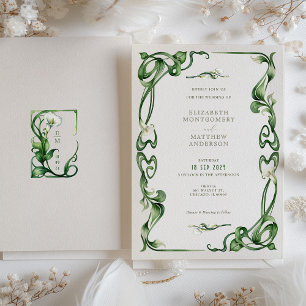 Convites Casamento em Aquarela com Lírio Calla em Art Nouve