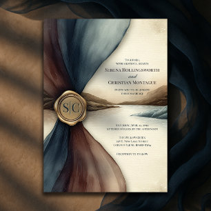 Convites Casamento em Aquarela com Sombreado de Ameixa e Az