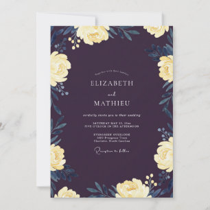 Convites Casamento em Aquarela de Água Creme Pálido Ameixa