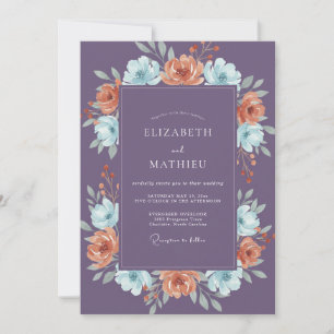 Convites Casamento em Aquarela de Ameixa Aqua Pêssego
