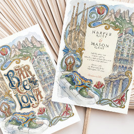Convites Casamento em Aquarela de Barcelona com Pontos Turí