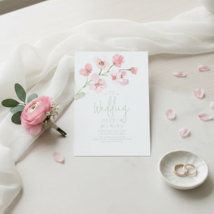 Convites Casamento em Aquarela de Flor de Cerejeira Rosa El