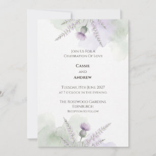 Convites Casamento em Aquarela de Lavanda Suave com Cardo E