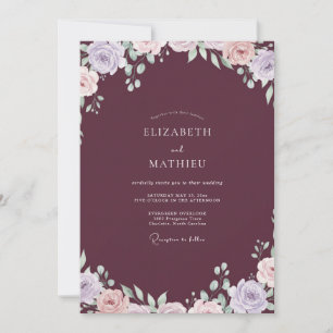 Convites Casamento em Aquarela de Lilás Ameixa