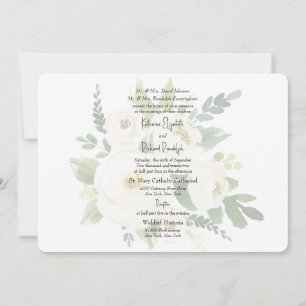 Convites Casamento em Aquarela de Rosa Branca Elegante Arre