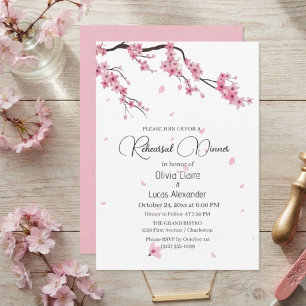 Convites Casamento em Aquarela de Sakura Floral Rosa Elegan
