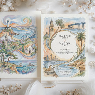 Convites Casamento em Aquarela dos Pontos Turísticos Costei