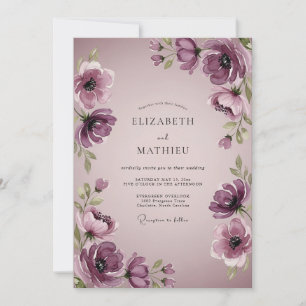 Convites Casamento em Aquarela Elegante Ameixa