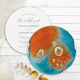 Convites Casamento em Aquarela Elegante Laranja Marinho Dou
