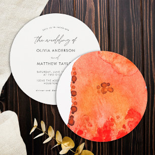 Convites Casamento em Aquarela Elegante Laranja Vermelho Mi