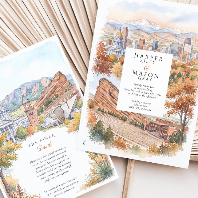 Convites Casamento em Aquarela em Denver Colorado (Criador carregado)