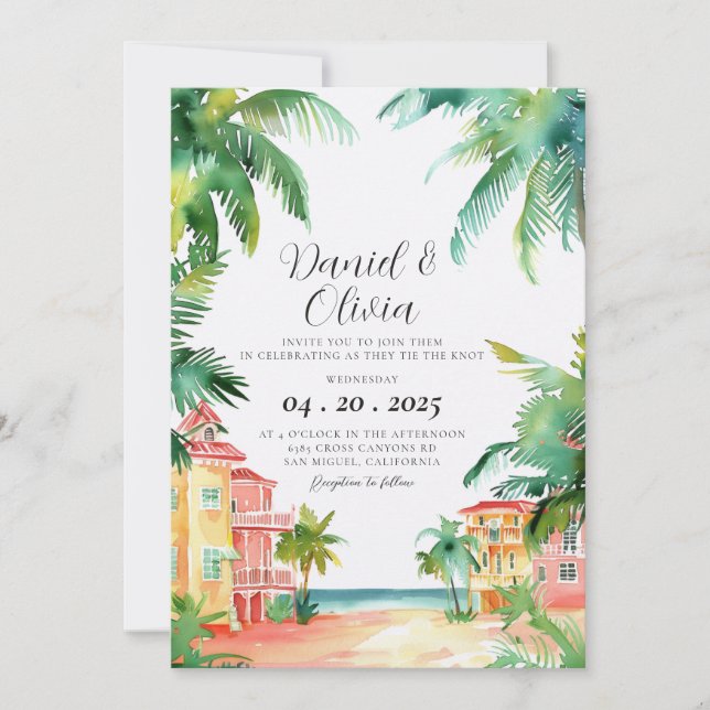 Convites Casamento em Aquarela em Key West FL (Frente)