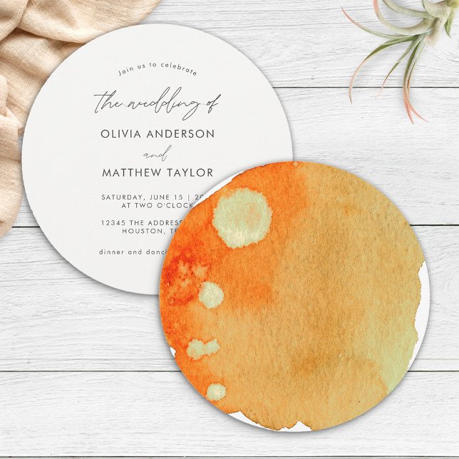 Convites Casamento em Aquarela Laranja Queimada Boho Chic E (Front/Back)