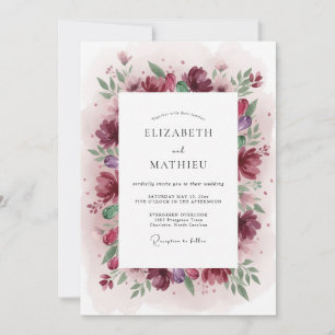 Convites Casamento em Aquarela Malinconica Burgundy