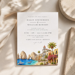 Convites Casamento em Aquarela na Praia de Cabo San Lucas,