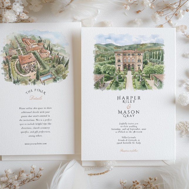 Convites Casamento em Aquarela na Villa Cetinale Toscana (Criador carregado)